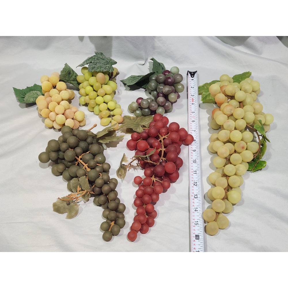 Large Lot Of 6 Vintage Grape Clusters Rubber Mid Century Fake Fruit Decor